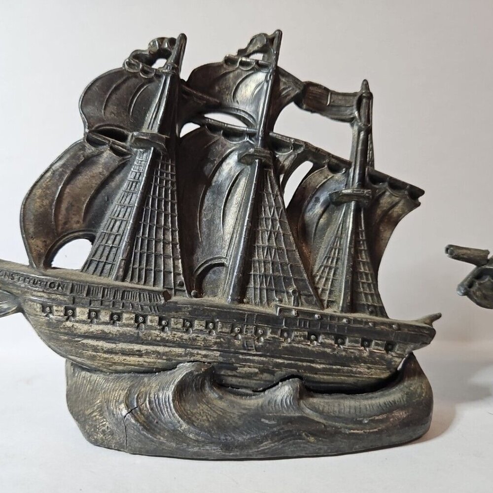 Old Ironsides Constitution 3 Mast Metal Bookends Set Of 2 1 Lb 8 Oz Each - Picture 3 of 16